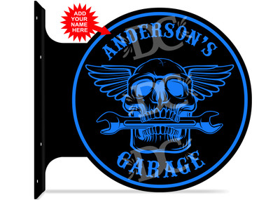 Motorcycle Skull Garage Blue Themed customized double sided metal flange sign