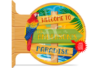 Paradise Beach Welcome Themed customized double sided metal flange sign