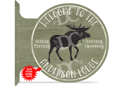 Moose Lodge Welcome Green double sided metal flange sign