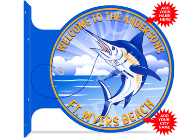 Deep Sea Fishing Blue Marlin Hang Up Sign