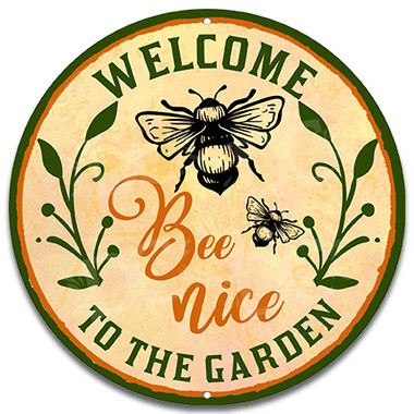 Honey Bee Welcome Metal Garden Sign Tan