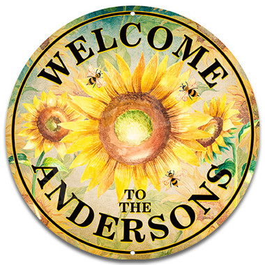 Sunflowers Welcome Home Metal Sign