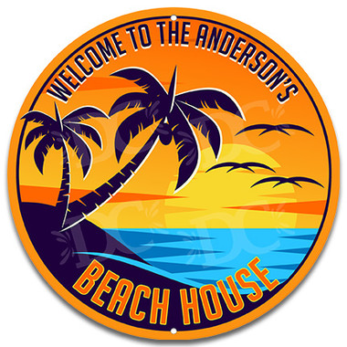 Sunset Beach House Metal Sign