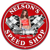 Speed Shop Pin Up Girl Red Metal Wall Sign