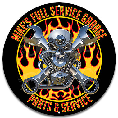 Full Service Skull Motor Metal Garage Sign