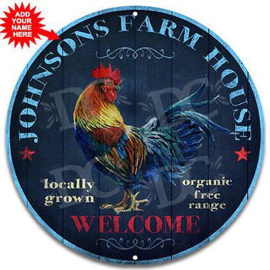 Farm House Country Rooster Metal Sign