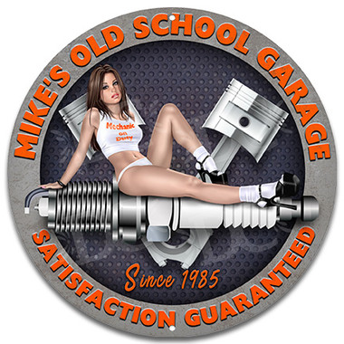 Old School Garage Metal Wall Sign - Orange