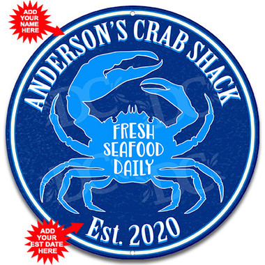 Crab Shack Restaurant Metal Blue Wall Sign - Customized