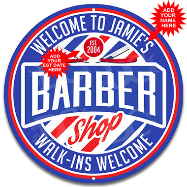 Barber Shop Hair Cut Metal Wall Sign - Customized
