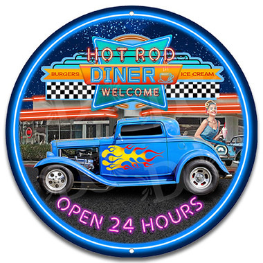 Retro Hot Rod Drive In 50's Metal Wall Sign