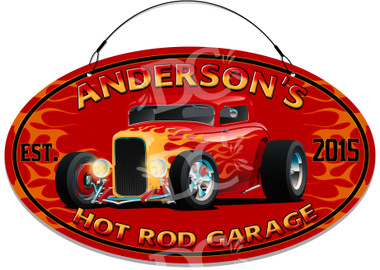 Hot Rod Garage Red Background Sign -  Customized