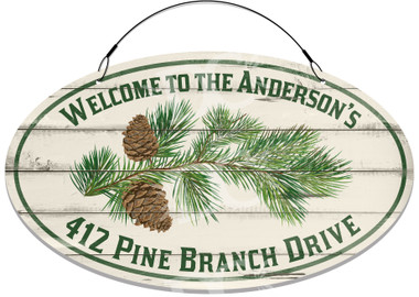 Pine Branch Rustic Cabin Welcome Sign - Customized