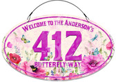 Butterfly Garden Flowers Welcome Sign - Purple