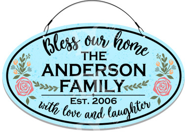 Bless Our Home Floral Welcome Sign - Teal