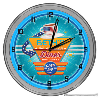 Retro 50's Diner Light Up 16" Blue Neon Wall Clock 