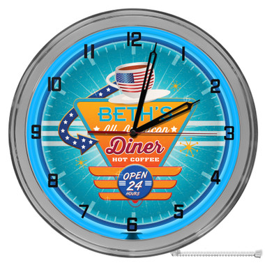 Retro 50's Diner Light Up 16" Blue Neon Wall Clock