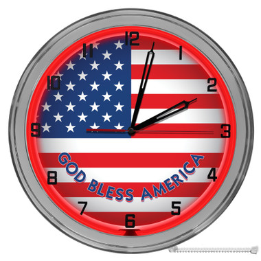 American Flag God Bless America Light Up 16" Neon Wall Clock  Red