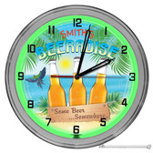 Beer Beach Paradise Light Up 16" Neon Wall Clock - Green