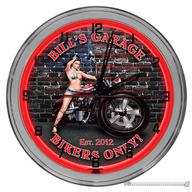 Patriotic Biker Garage Light Up 16" Red Neon Wall Clock 