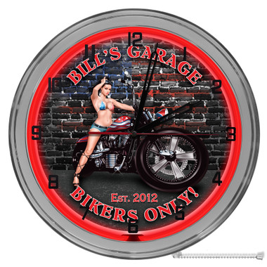 Patriotic Biker Garage Light Up 16" Red Neon Wall Clock