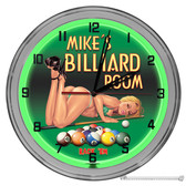 Pool Hall Billiard Room Light Up 16" Green Neon Wall Clock 