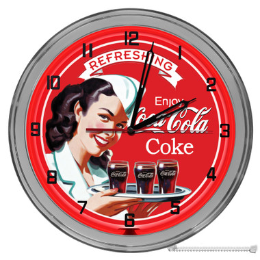 Vintage Coca-Cola Diner Light Up 16" Red Neon Wall Clock