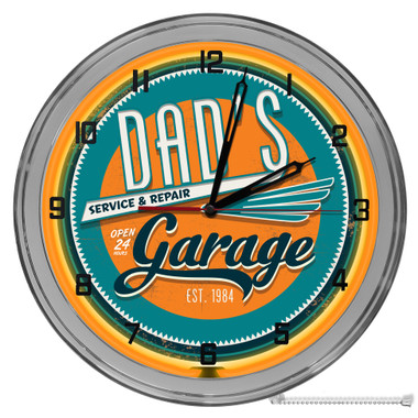  Dad's Vintage Garage Light Up 16" Orange Neon Wall Clock