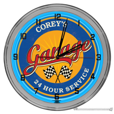 Retro Garage Light Up 16" Blue Neon Wall Clock