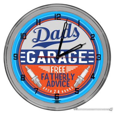 Dad's Garage Fatherly Advice Light Up 16" Blue Neon Wall Clock 