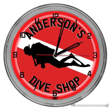  Dive Shop Light Up 16" Red Neon Wall Clock  - Customized