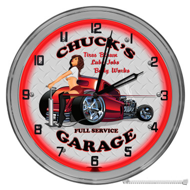 Auto Repair Shop Light Up 16" Red Neon Wall Clock - Customized
