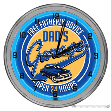 Dad's Garage Vintage Light Up 16" Blue Neon Wall Clock