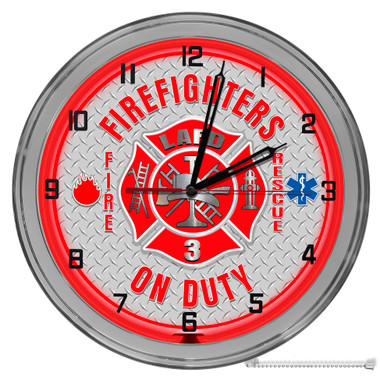 Firefighter On Duty Light Up 16"  Red Neon Wall Clock - Personalized