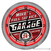 Full Service Customized Light Up 16" Red Neon Garage Wall Clock