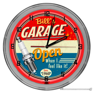 Vintage Mechanic Custom Light Up 16" Red Neon Garage Wall Clock