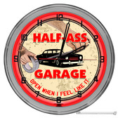 Half Assed Garage Light Up 16" Red Neon Garage Wall Clock