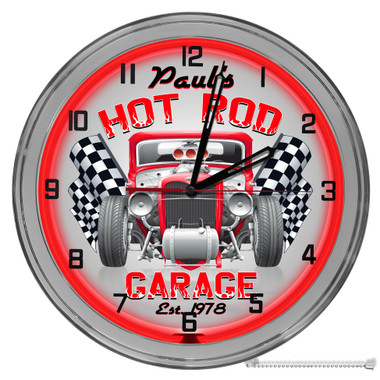 Hot Rod Sports Car Garage Light Up 16" Red Neon Garage Wall Clock
