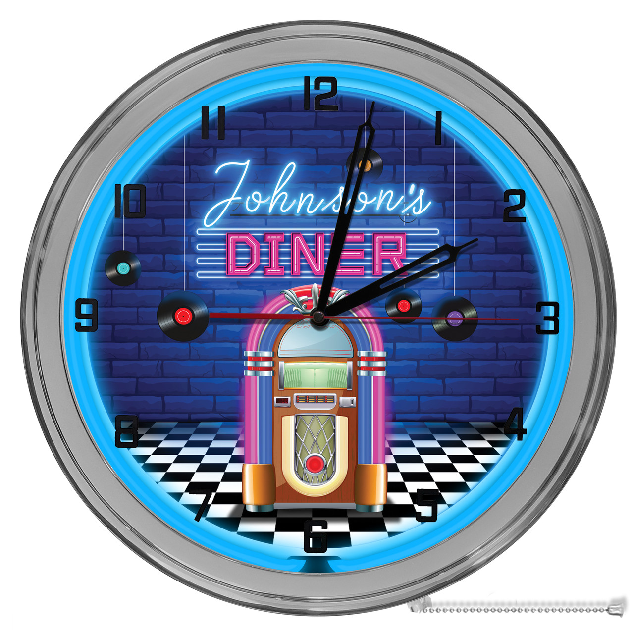 Jukebox Diner Light Up 16" Blue Neon Garage Wall Clock