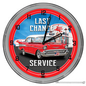Last Chance Mobil Gas Station Light Up 16" Red Neon Garage Wall Clock