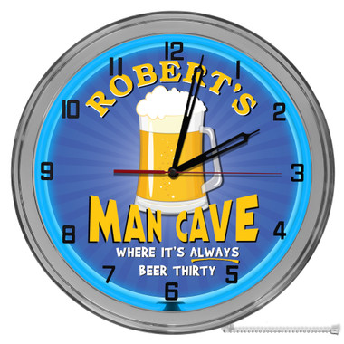 Beer Themed Man Cave Light Up 16" Blue Neon Garage Wall Clock