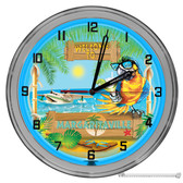 Margaritaville Tiki Bar Light Up 16" Blue Neon Garage Wall Clock - Customized