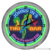 Neon Tiki Bar Themed Light Up 16" Green Neon Garage Wall Clock 