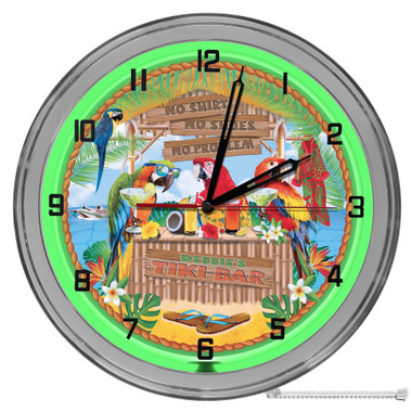Parrot Tiki Bar Light Up 16" Green Neon Garage Wall Clock
