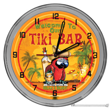 Tequila Parrot Tiki Bar Light Up 16" Orange Neon Wall Clock  