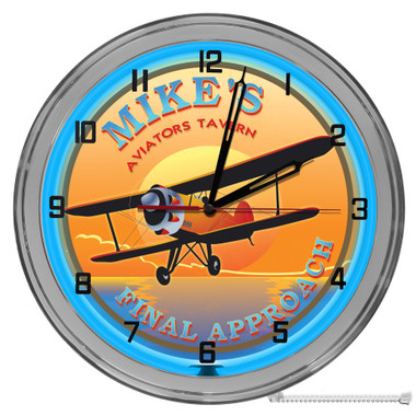Pilots Tavern Light Up 16" Blue Neon Wall Clock