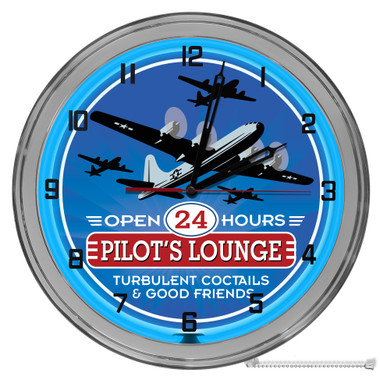 Pilots Lounge 16" Blue Neon Wall Clock