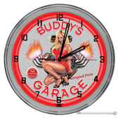 Hot Rod Pin Up Garage 16" Red Neon Wall Clock