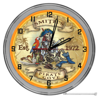 Pirate Cove 16" Orange Neon Wall Garage Clock