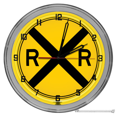 Railroad Crossing 16" Yellow Neon Wall Garage Clock 