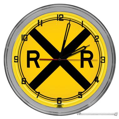 Railroad Crossing 16" Yellow Neon Wall Garage Clock